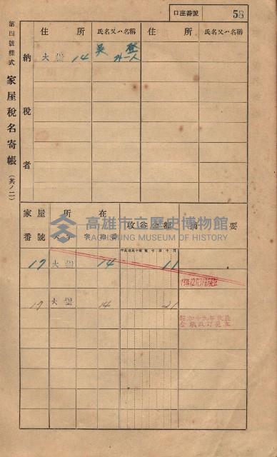 高雄州鳳山郡大樹庄大樹家屋稅名寄帳
（一冊之內第一號）藏品圖，第69張