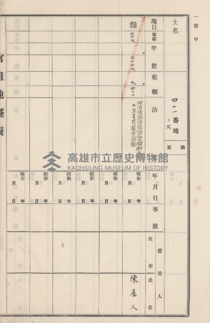 旗山街官租地臺帳（二冊之內第二號）藏品圖，第229張