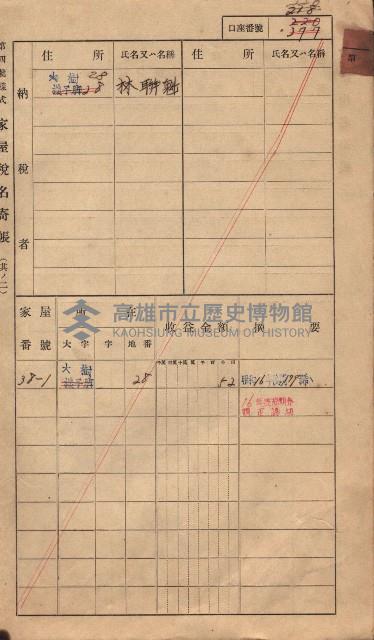 高雄州鳳山郡大樹庄大樹家屋稅名寄帳
（一冊之內第一號）藏品圖，第229張