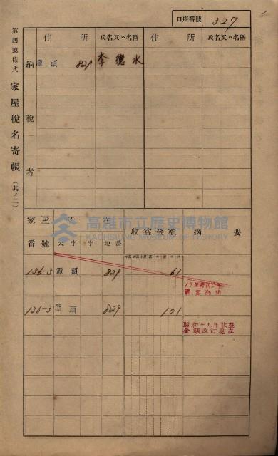 高雄州鳳山郡林園庄潭頭家屋稅名寄帳
（二冊之內第二號）藏品圖，第129張
