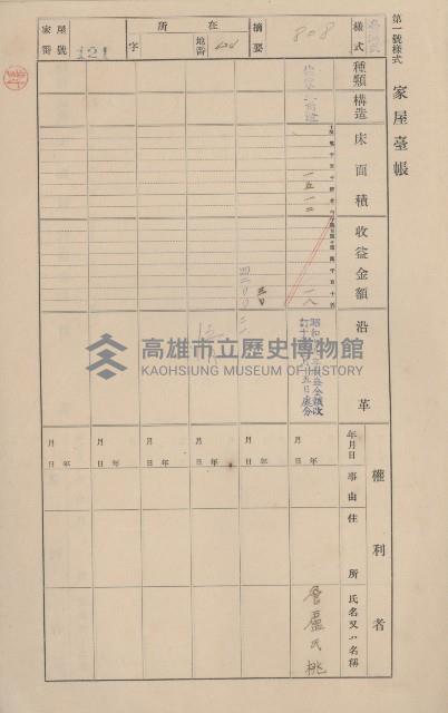 鳳山郡仁武庄三奶壇家屋臺帳
（四冊之內第三號）藏品圖，第129張