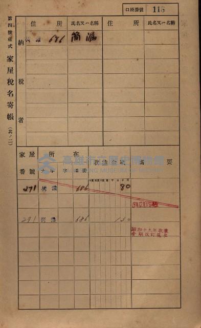 高雄州鳳山郡大寮庄拷潭家屋稅名寄帳
（二冊之內第一號）藏品圖，第129張