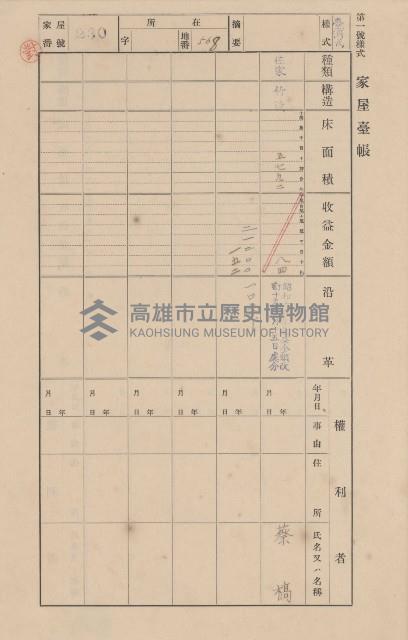 鳳山郡大寮庄翁公園家屋臺帳（三冊之內第二號）藏品圖，第29張