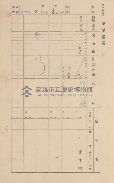 鳳山郡林園庄王公廟家屋臺帳（三冊之內第一號）藏品圖，第209張