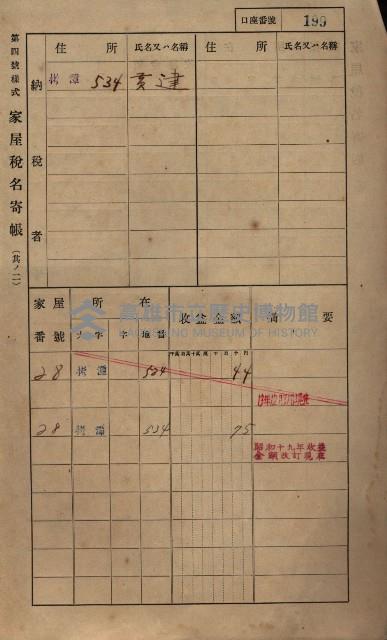 高雄州鳳山郡大寮庄拷潭家屋稅名寄帳
（二冊之內第一號）藏品圖，第209張