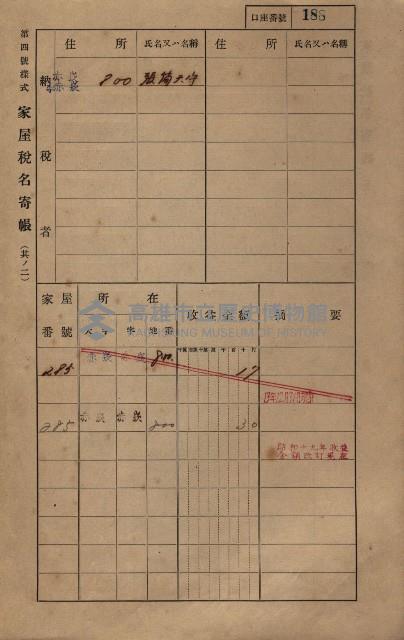 高雄州鳳山郡大寮庄赤崁家屋稅名寄帳
（三冊之內第一號）藏品圖，第209張