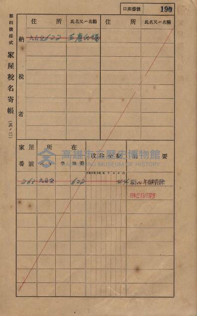 高雄州鳳山郡大樹庄九曲堂家屋稅名寄帳
（二冊之內第一號）藏品圖，第209張