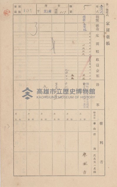 鳳山郡林園庄王公廟家屋臺帳（三冊之內第一號）藏品圖，第109張