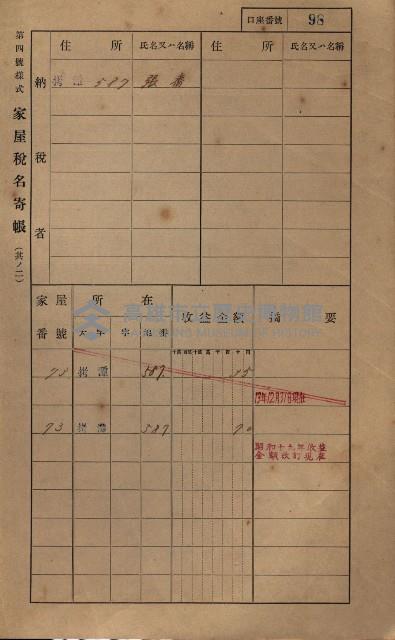 高雄州鳳山郡大寮庄拷潭家屋稅名寄帳
（二冊之內第一號）藏品圖，第109張