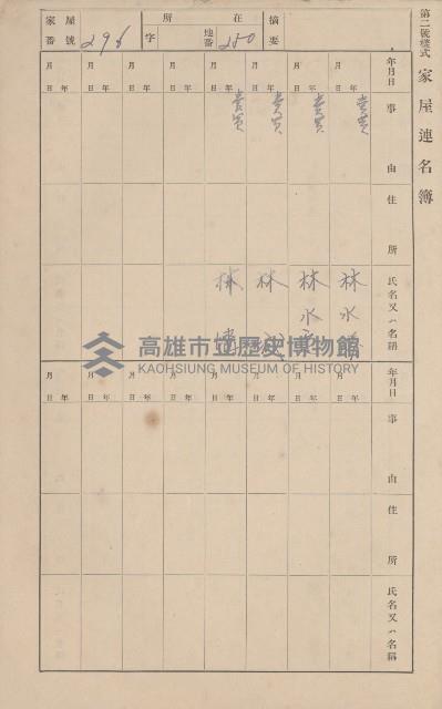 鳳山郡鳥松庄田草埔家屋臺帳
（二冊之內第二號）藏品圖，第109張