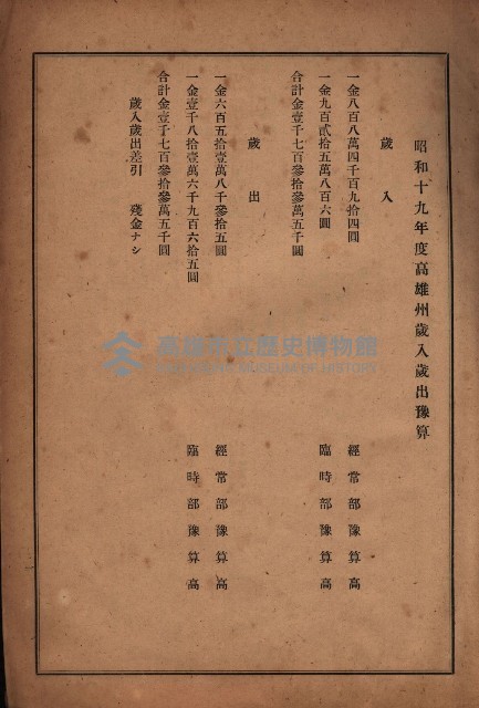昭和十九年度高雄州豫算書藏品圖，第8張