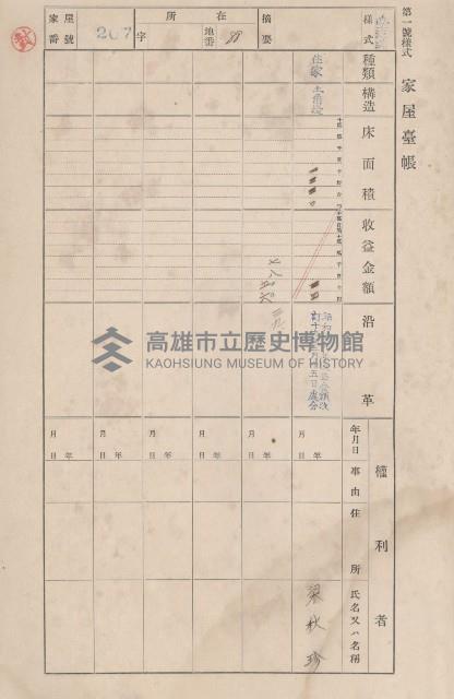 鳳山郡小港庄大坪頂家屋臺帳（二冊之內第二號）藏品圖，第9張