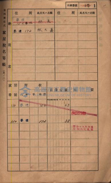高雄州鳳山郡鳥松庄夢裡、崎子脚、十九灣家屋稅名寄帳
（一冊之內第一號）藏品圖，第9張