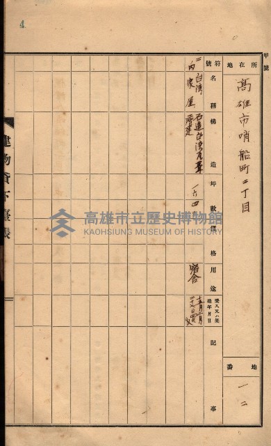 州所屬建物貸下臺帳（高雄州）藏品圖，第9張