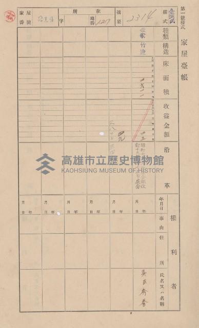 鳳山郡大樹庄溪埔家屋臺帳（二冊之內第二號）藏品圖，第9張