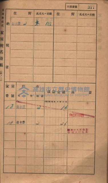高雄州鳳山郡大樹庄無水寮家屋稅名寄帳
（二冊之內第二號）藏品圖，第119張