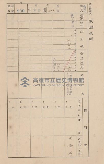 鳳山郡大寮庄赤崁家屋臺帳（四冊之內第一號）藏品圖，第119張