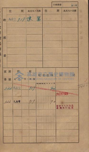 高雄州鳳山郡大樹庄九曲堂家屋稅名寄帳
（二冊之內第一號）藏品圖，第119張