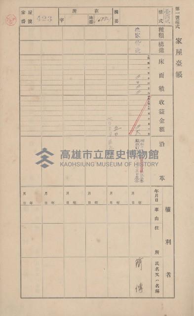 鳳山郡大寮庄山子頂家屋臺帳（三冊之內第三號）藏品圖，第19張