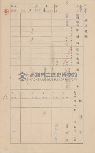 鳳山郡林園庄王公廟家屋臺帳（三冊之內第一號）藏品圖，第19張