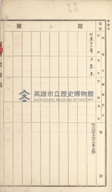 岡山街、楠梓庄官租名寄帳（十六冊之內第四號）藏品圖，第19張
