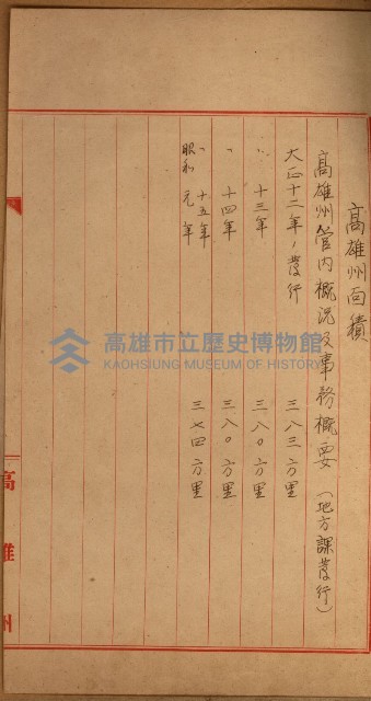 高雄州面積ニ關スル書類
（地理系）藏品圖，第19張