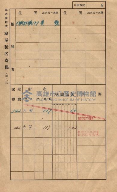 高雄州鳳山郡大樹庄大樹家屋稅名寄帳
（一冊之內第一號）藏品圖，第19張