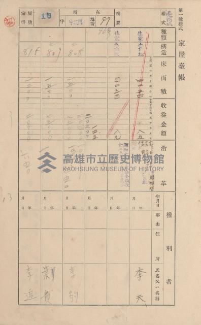 鳳山郡林園庄港子埔家屋臺帳（三冊之內第三號）藏品圖，第19張