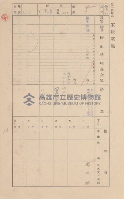 鳳山郡林園庄王公廟家屋臺帳（三冊之內第一號）藏品圖，第159張