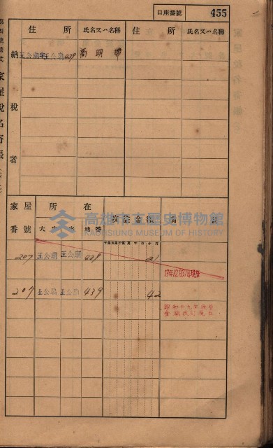 高雄州鳳山郡林園庄王公廟家屋稅名寄帳
（三冊之內第三號）藏品圖，第59張