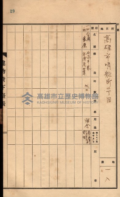 州所屬建物貸下臺帳（高雄州）藏品圖，第59張