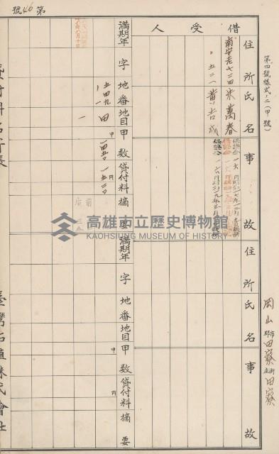 臺灣拓殖株式會社田寮貸付料名寄帳藏品圖，第59張