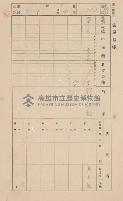 鳳山郡大樹庄溪埔家屋臺帳（二冊之內第二號）藏品圖，第59張