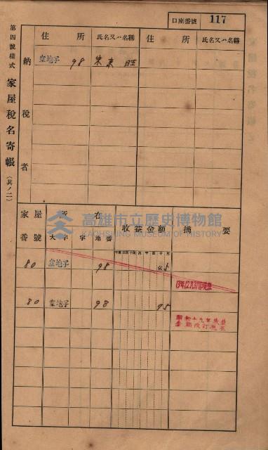 高雄州鳳山郡小港庄塩水港、中大厝、空地子
家屋稅名寄帳（一冊之內第一號）藏品圖，第149張
