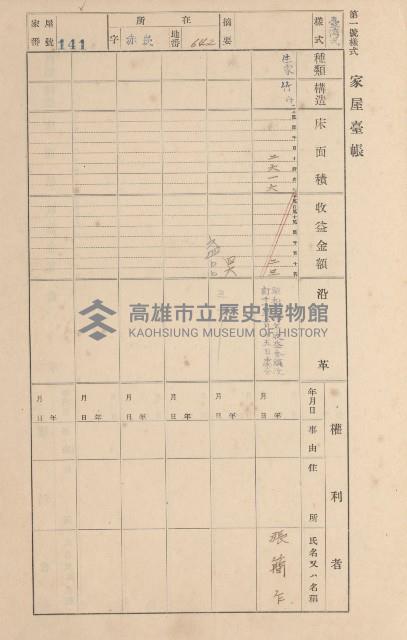 鳳山郡大寮庄赤崁家屋臺帳（四冊之內第一號）藏品圖，第149張