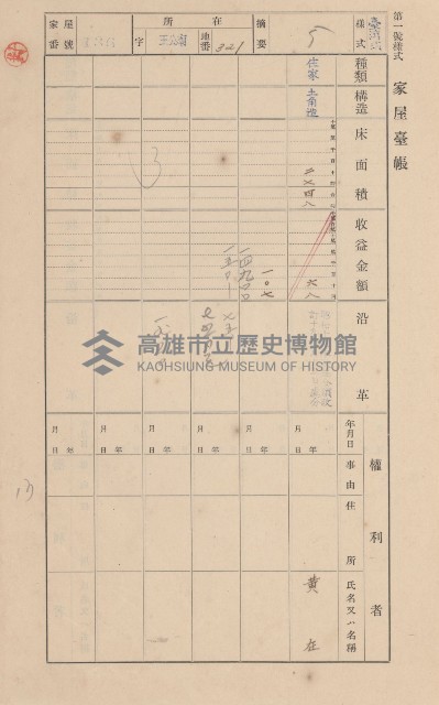 鳳山郡林園庄王公廟家屋臺帳（三冊之內第一號）藏品圖，第149張