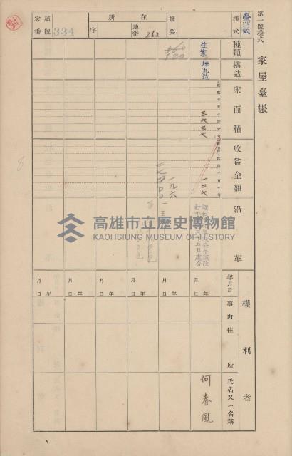 鳳山郡鳥松庄田草埔家屋臺帳
（二冊之內第二號）藏品圖，第149張
