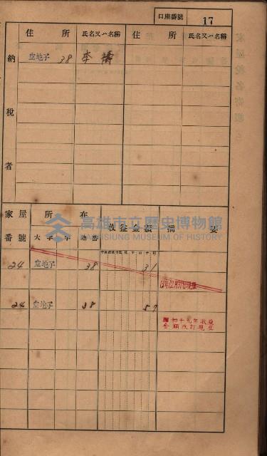 高雄州鳳山郡小港庄塩水港、中大厝、空地子
家屋稅名寄帳（一冊之內第一號）藏品圖，第49張