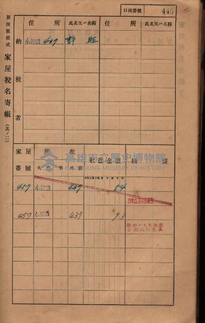 高雄州鳳山郡大樹庄小坪頂家屋稅名寄帳
（三冊之內第三號）藏品圖，第49張
