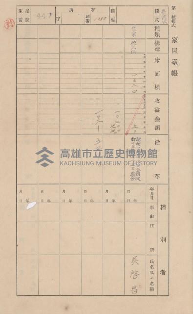 鳳山郡大寮庄翁公園家屋臺帳（三冊之內第三號）藏品圖，第49張