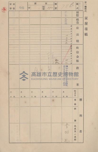 鳳山郡仁武庄三奶壇家屋臺帳
（四冊之內第三號）藏品圖，第99張