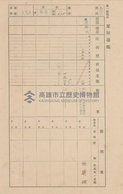 鳳山郡大寮庄赤崁家屋臺帳（四冊之內第一號）藏品圖，第189張