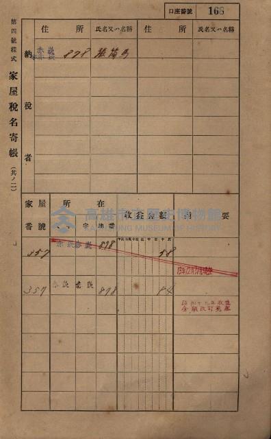 高雄州鳳山郡大寮庄赤崁家屋稅名寄帳
（三冊之內第一號）藏品圖，第189張