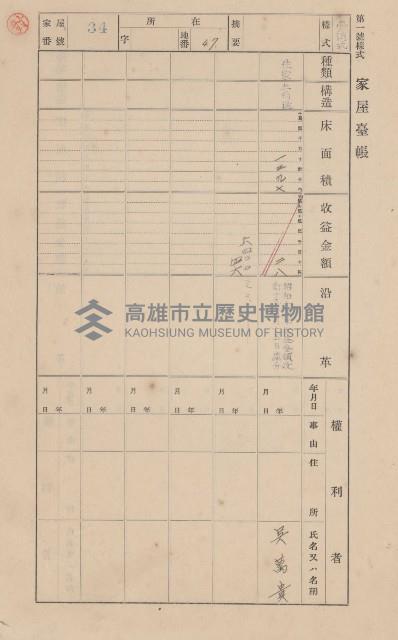 鳳山郡大樹庄九曲堂家屋臺帳（二冊之內第一號）藏品圖，第39張