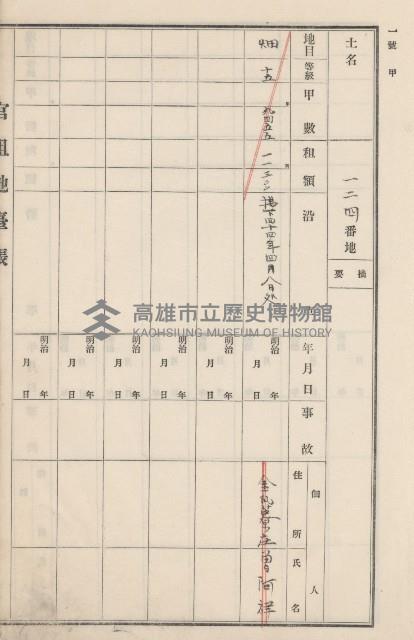 旗山街官租地臺帳（二冊之內第二號）藏品圖，第279張