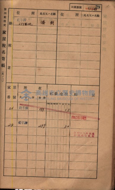高雄州鳳山郡鳥松庄夢裡、崎子脚、十九灣家屋稅名寄帳
（一冊之內第一號）藏品圖，第179張