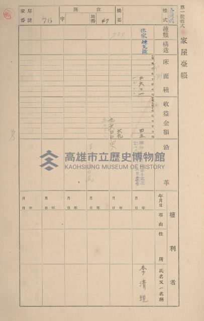 鳳山郡鳥松庄田草埔家屋臺帳
（二冊之內第一號）藏品圖，第79張