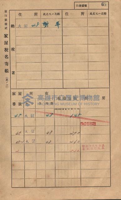 高雄州鳳山郡大樹庄大樹家屋稅名寄帳
（一冊之內第一號）藏品圖，第79張