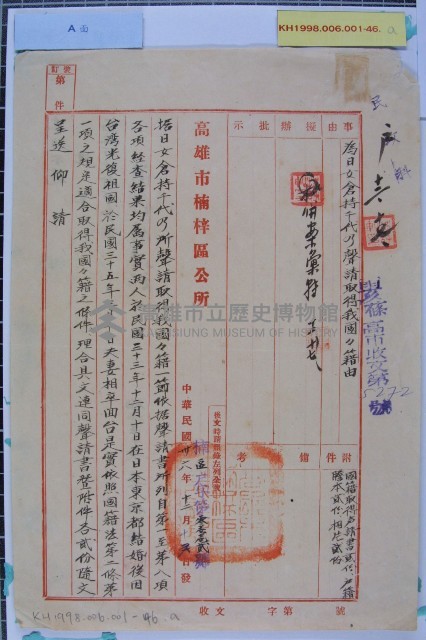 日女倉持千代聲請國籍藏品圖，第1張