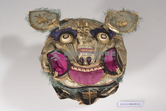 黑緞地橄欖綠頂立體雙虎造型童帽藏品圖，第1張